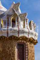 Detail of colorful mosaic work of Park Guell. Barcelona of Spain