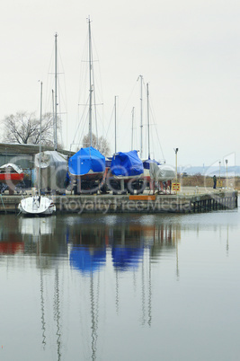 boat, winter, dock, storage, boat, anchor, stand