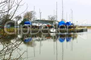 boat, winter, dock, storage, boat, anchor, stand