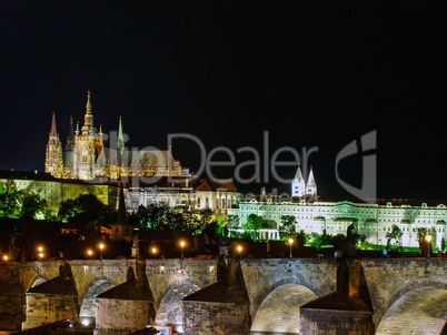 Charles Bridge at night in Prague