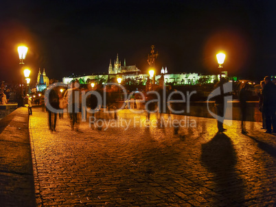 Charles Bridge at night in Prague