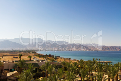 View on Aqaba sea port . Red Sea .