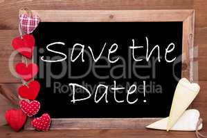 Chalkbord, Red And Yellow Hearts, Text Save The Date