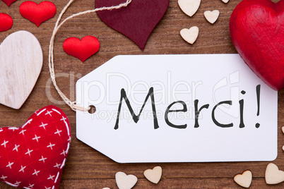 Label, Red Hearts, Flat Lay, Merci Means Thank You