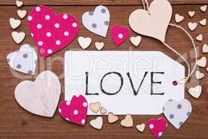 Label, Pink Hearts, Text Love