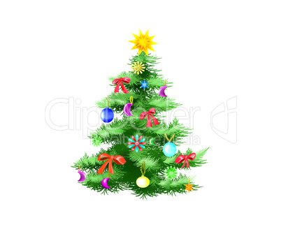Festively Decorated Christmas Tree Isolated on White Background