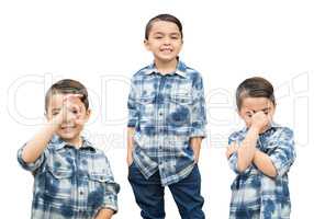 Cute Mixed Race Boy Portrait Variety on White