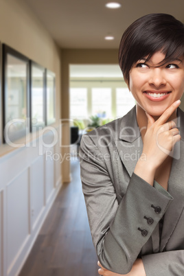 Curious Mixed Race Woman Inside Hallway of House