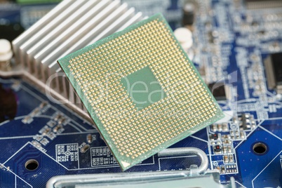 Close-up photo of CPU on laptop motherboard
