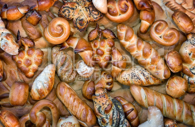 Appetizing sweet white bread and rolls.