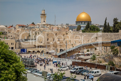 Prayers at the Western Wall and the Dome of the Rock in the old
