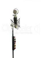 Vocal condenser microphone with wind screen isolated on white ba