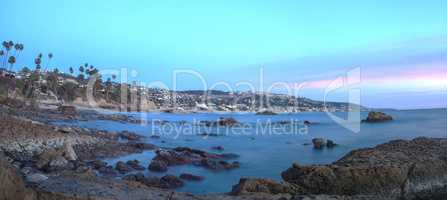 Long exposure of sunset over rocks