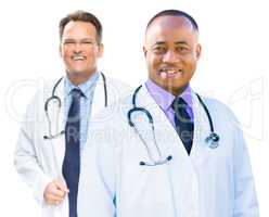 African American and Caucasian Male Doctors Isolated on White