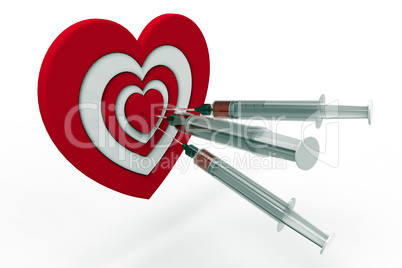 Heart shaped target and syringe, 3d rendering