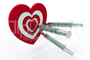 Heart shaped target and syringe, 3d rendering