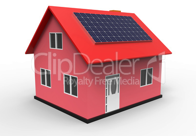 House with solar panel, 3d rendering