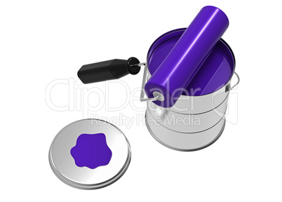 Paint can and roller, 3d rendering