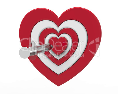 Heart shaped target and syringe, 3d rendering