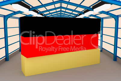 Warehouse with cuboid in German National color, 3D illustration
