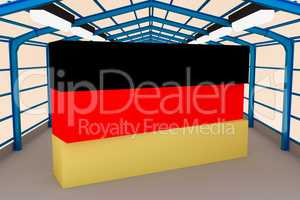 Warehouse with cuboid in German National color, 3D illustration