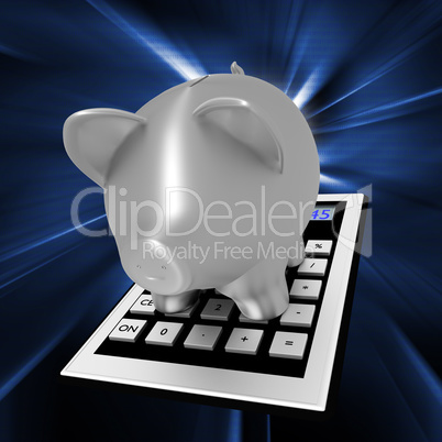 Calculator with piggy bank, 3d illustration