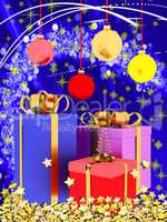 Christmas motive with parcels and glass balls, 3d illustration