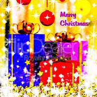 Christmas motive with parcels and glass balls, 3d illustration