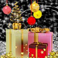 Christmas motive with parcels and glass balls, 3d illustration