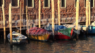 Row Boats Floating At Canal Pier Or Dock