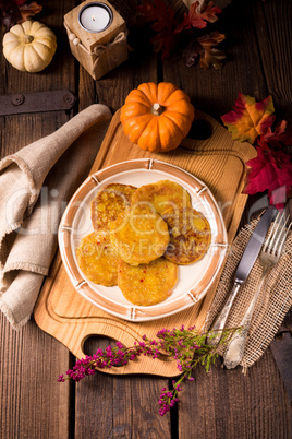 Potato pancakes with pumpkin puree