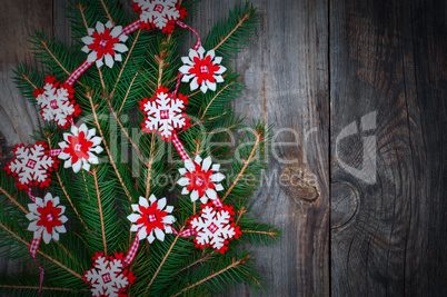 Branch spruce decorated with Christmas lights