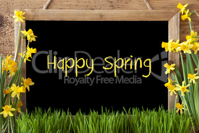 Flower Narcissus, Chalkboard, Text Happy Spring