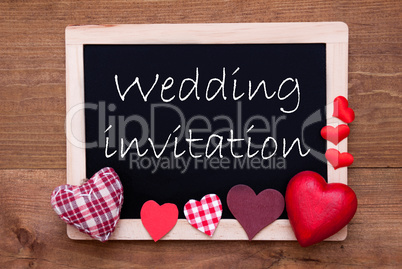 Chalkbord, Red Fabric Hearts, Text Wedding Invitation