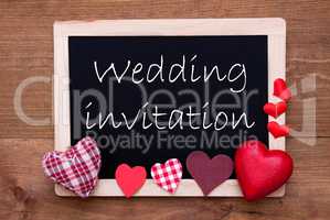 Chalkbord, Red Fabric Hearts, Text Wedding Invitation