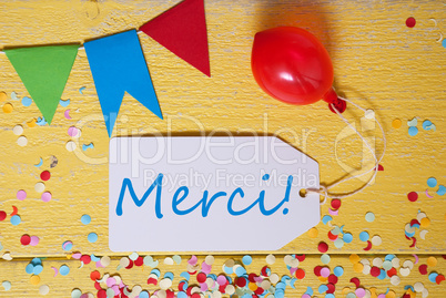 Party Label, Confetti, Balloon, Merci Means Thank You