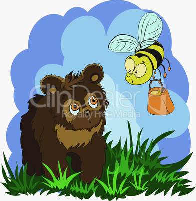 Beautiful card with little bear and bee