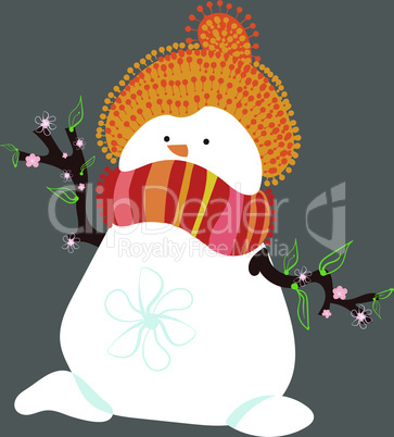 Snowman in Spring on the Background