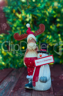 Vintage Christmas toys on the wooden background