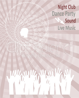 Vertical blue music party background with graphic elements and text.