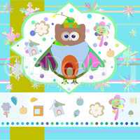 Owl winter floral background. Owls and flower invitation card