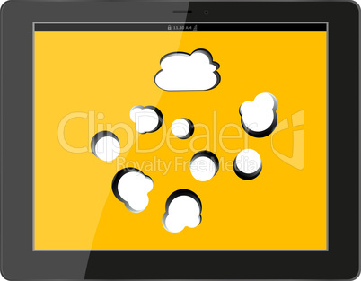 Cloud-computing connection on the digital tablet pc. Conceptual image. Isolated on white