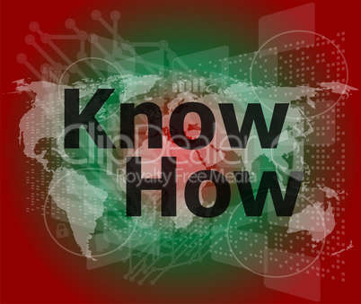 The word know how on digital screen, social concept