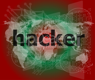 Privacy concept: words Hacker on digital background