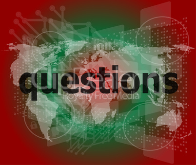 Education concept: words Questions on digital background