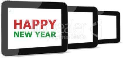 tablet pc icon with Happy New Year words