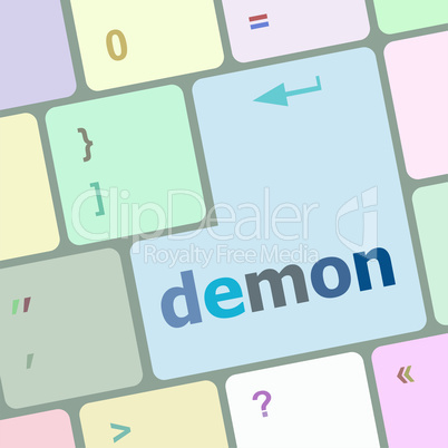 demon word on keyboard key, notebook computer button