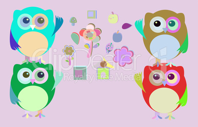sweet owls and flowers mosaic