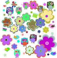 retro flowers and owl kids background pattern,