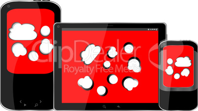 mobile smart phone and digital tablet pc with cloud on the screen